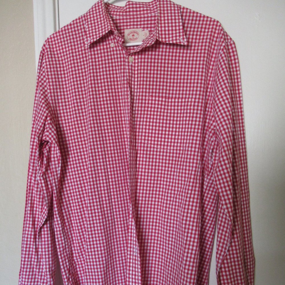 Gingham Dess Shirt in Red/White, Brooks Brothers, Size L, preowned